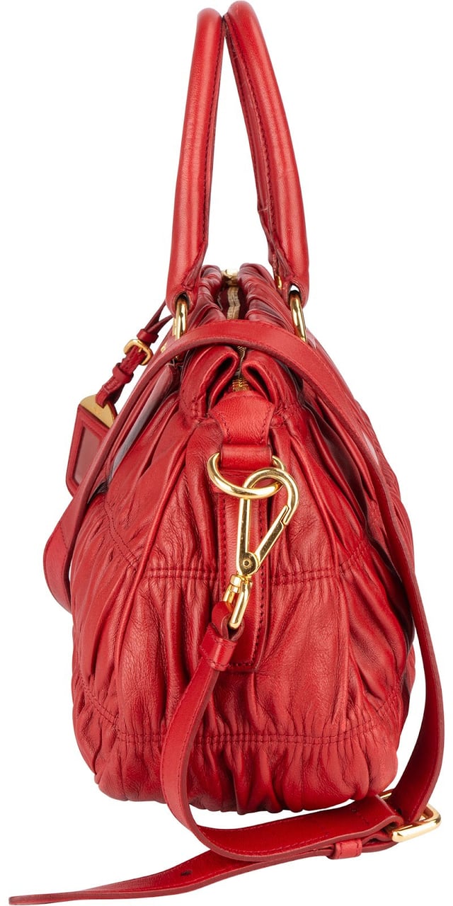 Prada Prada Nappa Quilted Leather Bauletto Handbag Rood
