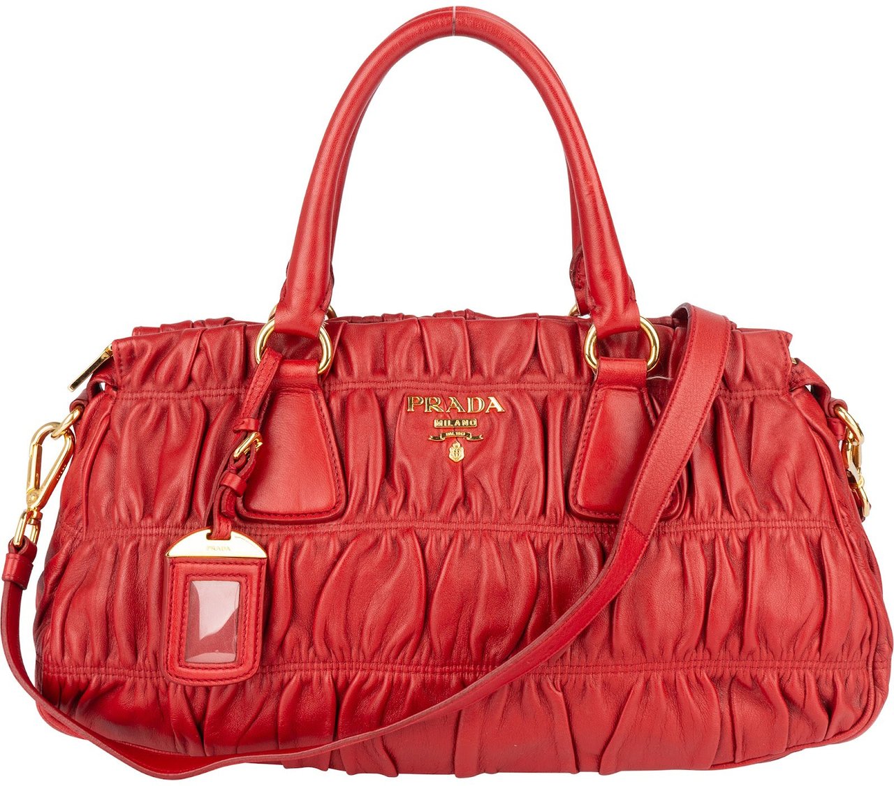 Prada Prada Nappa Quilted Leather Bauletto Handbag Rood