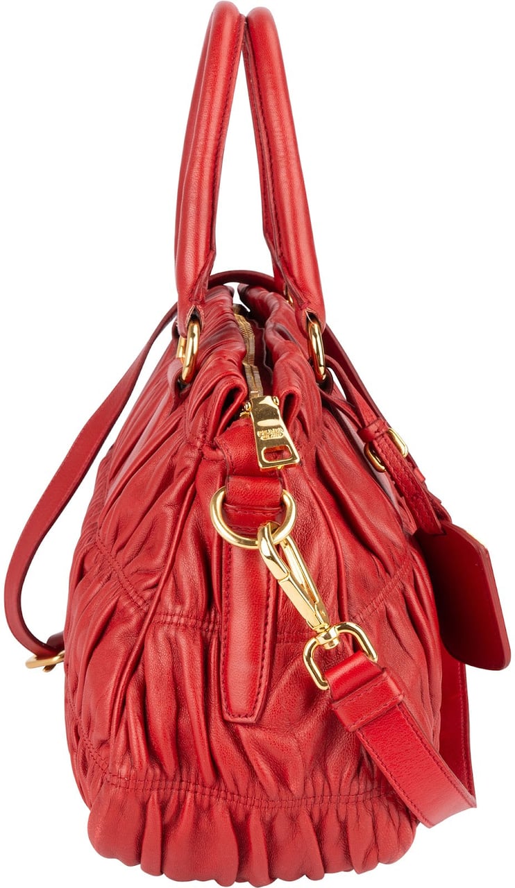 Prada Prada Nappa Quilted Leather Bauletto Handbag Rood