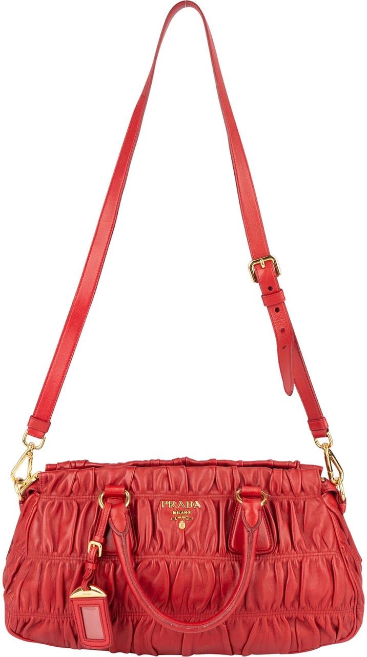 Prada Prada Nappa Quilted Leather Bauletto Handbag Rood