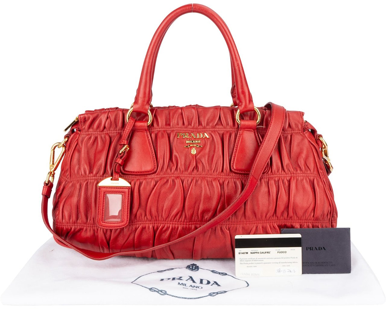 Prada Prada Nappa Quilted Leather Bauletto Handbag Rood