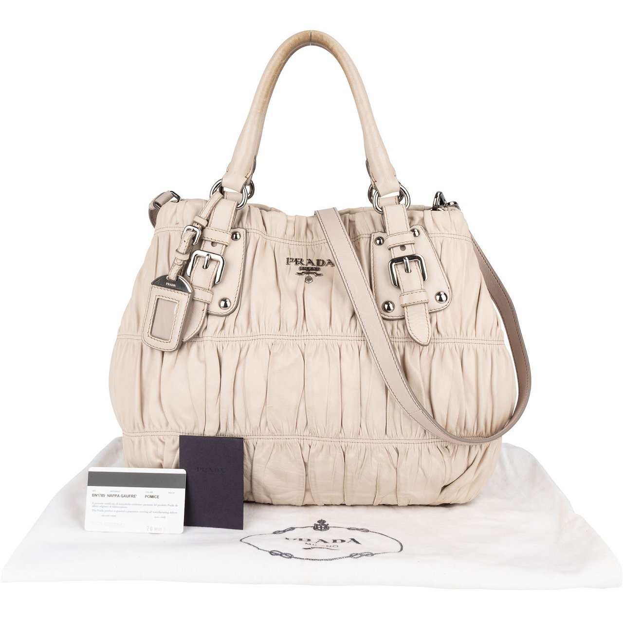 Prada Prada Quilted Nappa Leather Gaufre Tote Handbag Wit