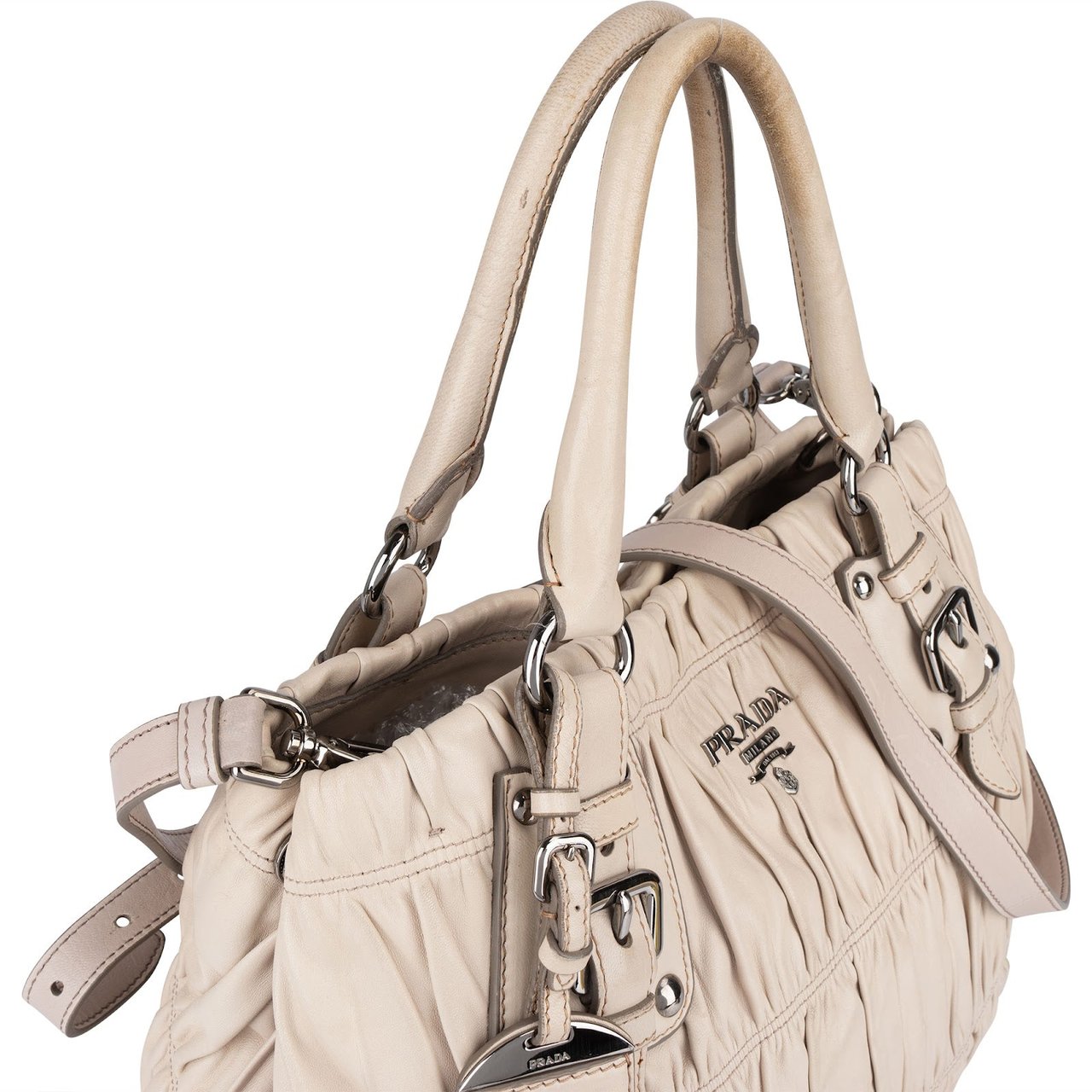 Prada Prada Quilted Nappa Leather Gaufre Tote Handbag Wit