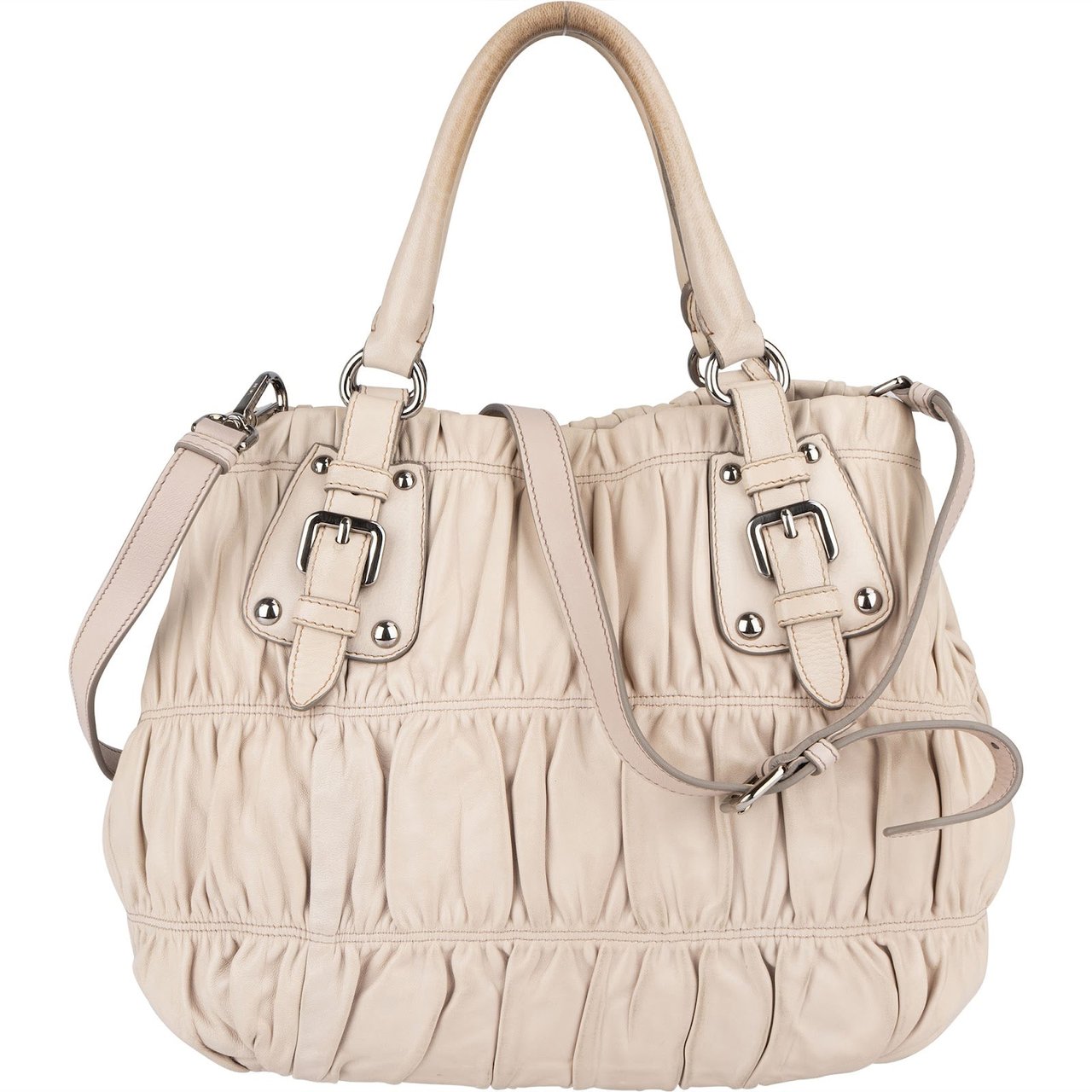 Prada Prada Quilted Nappa Leather Gaufre Tote Handbag Wit