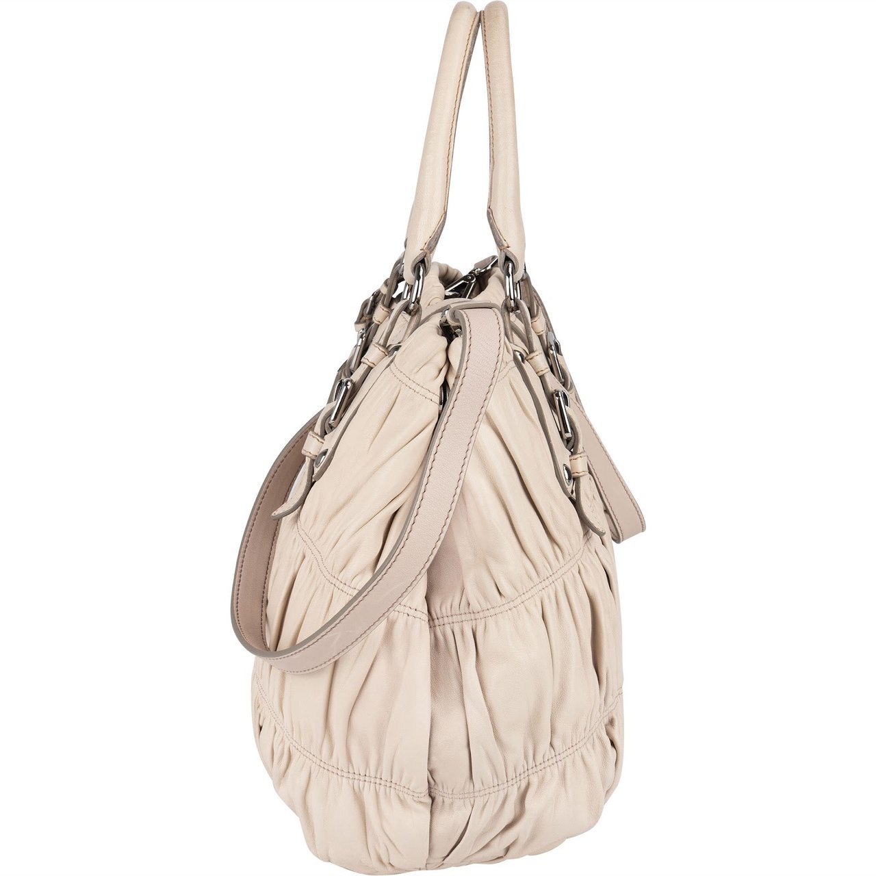 Prada Prada Quilted Nappa Leather Gaufre Tote Handbag Wit