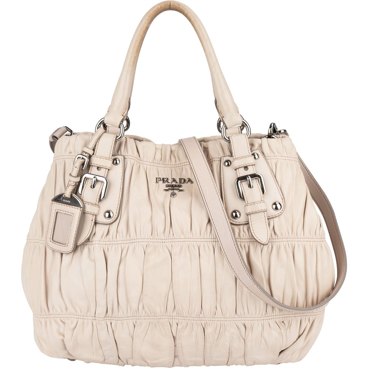 Prada Prada Quilted Nappa Leather Gaufre Tote Handbag Wit