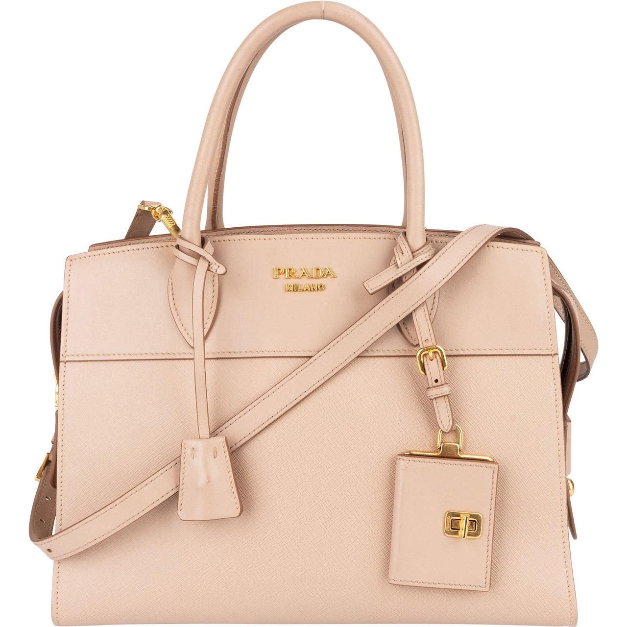Prada Saffiano Leather Mano Galleria Handbag Beige
