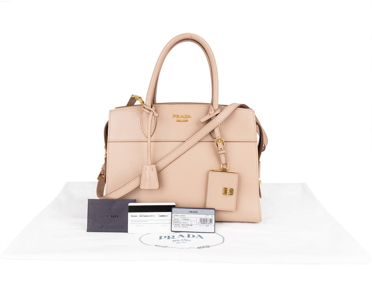 Prada Saffiano Leather Mano Galleria Handbag Beige