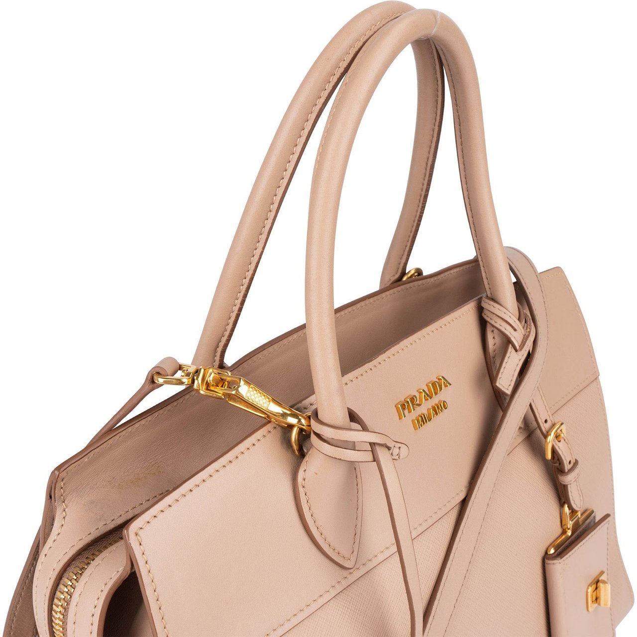 Prada Saffiano Leather Mano Galleria Handbag Beige