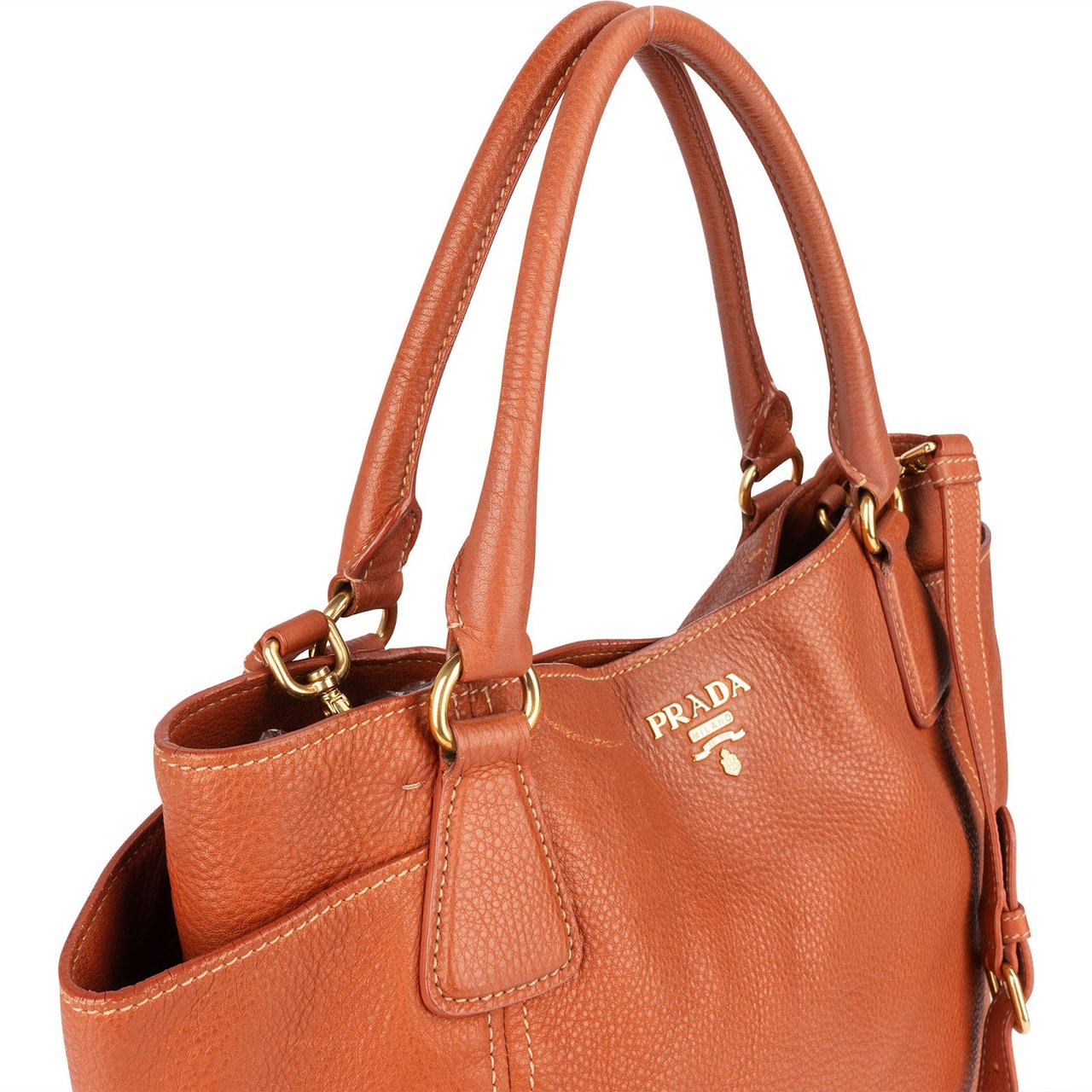 Prada Prada Vitello Daino Leather Handbag Bruin