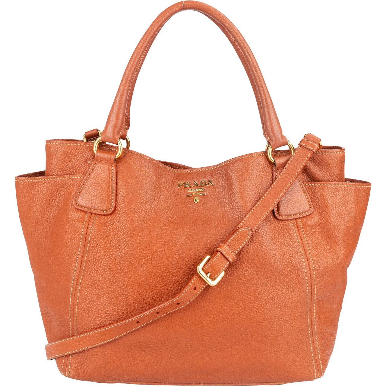 Prada Prada Vitello Daino Leather Handbag Bruin