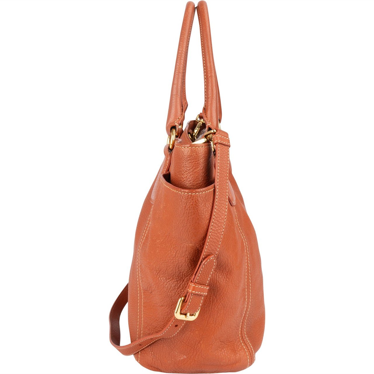 Prada Prada Vitello Daino Leather Handbag Bruin