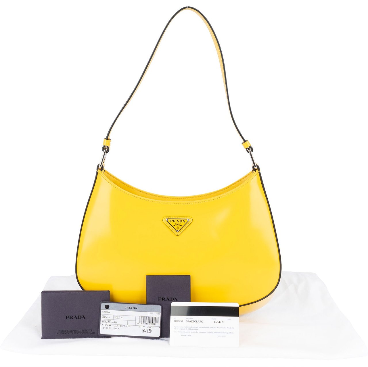 Prada Prada Yellow Patent Leather Triangle Cleo Shoulder Bag Geel