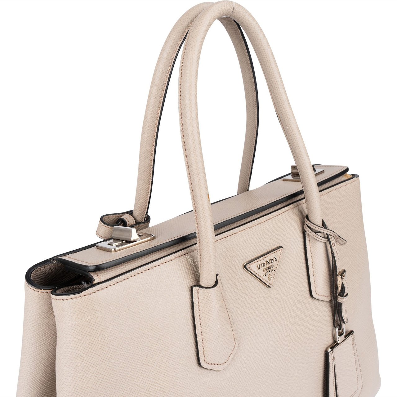 Prada Prada Grey Saffiano Leather Turnlock Double Handbag Divers