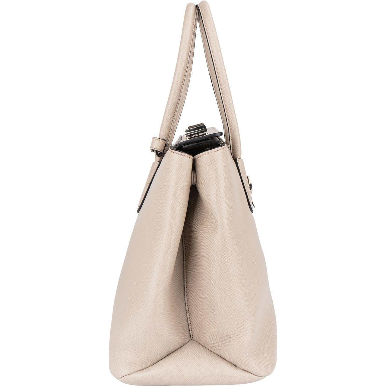 Prada Prada Grey Saffiano Leather Turnlock Double Handbag Divers