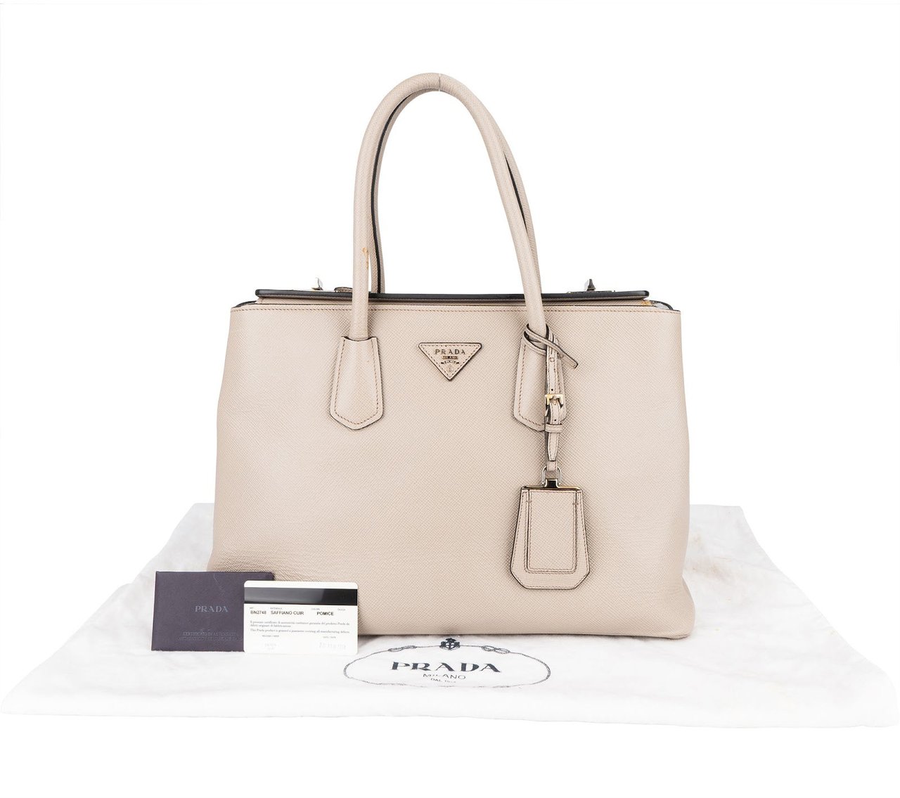 Prada Prada Grey Saffiano Leather Turnlock Double Handbag Divers