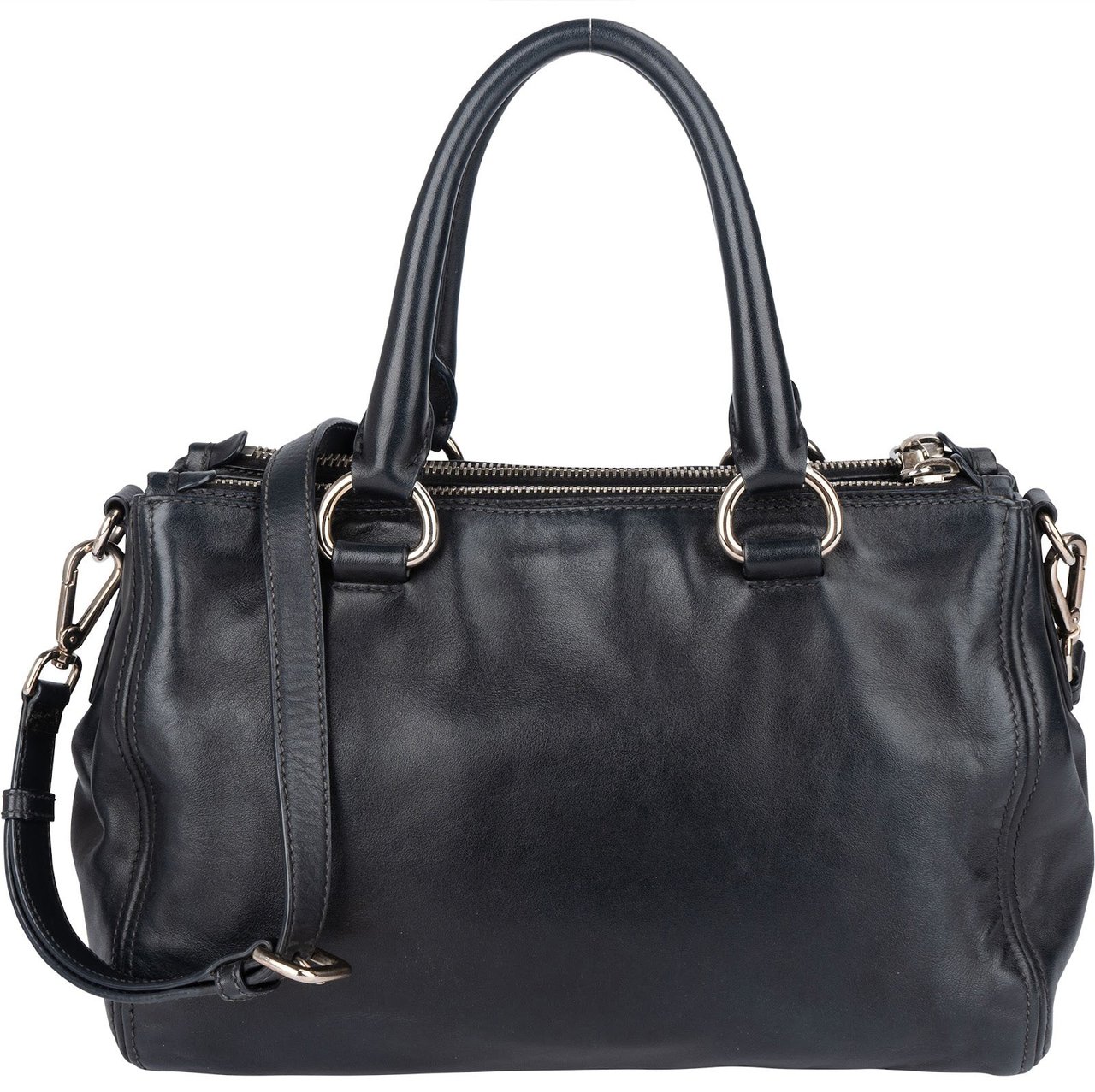 Prada Prada Black Leather Vitello Double Zip Handbag Zwart