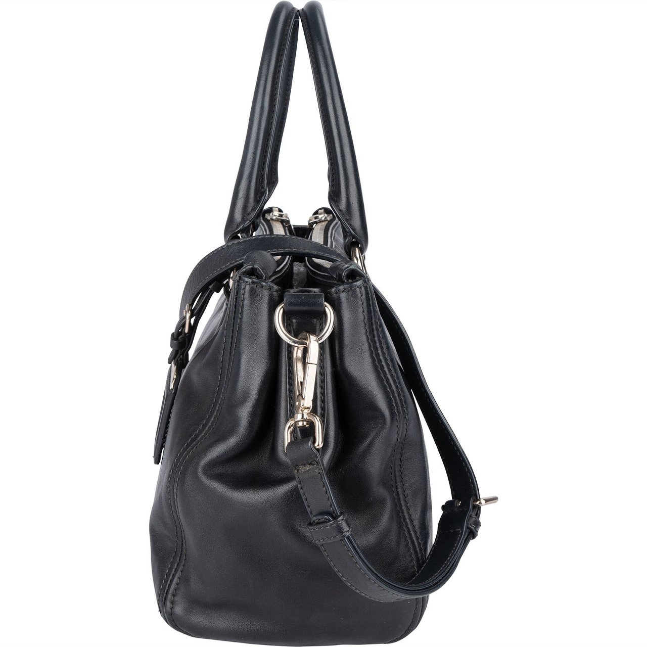 Prada Prada Black Leather Vitello Double Zip Handbag Zwart