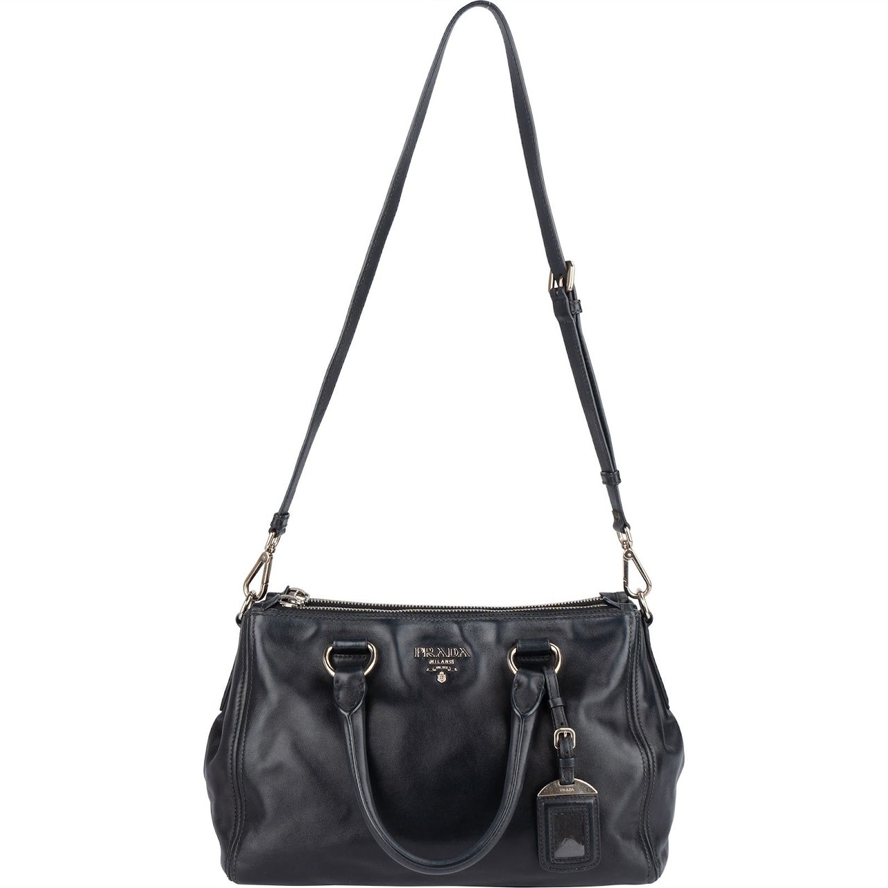 Prada Prada Black Leather Vitello Double Zip Handbag Zwart