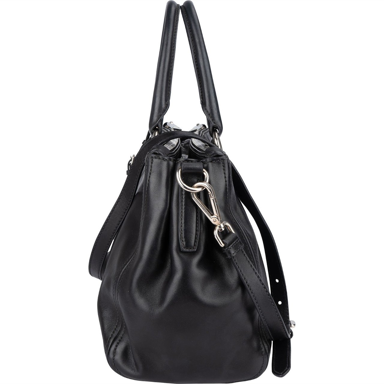 Prada Prada Black Soft Leather Vitello Double Zip Handbag Zwart
