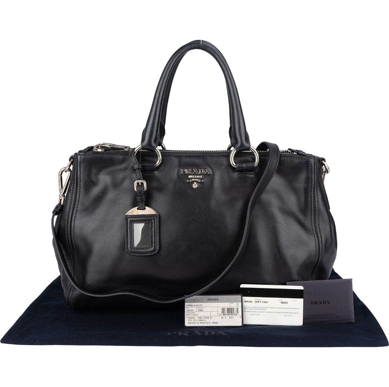 Prada Prada Black Soft Leather Vitello Double Zip Handbag Zwart