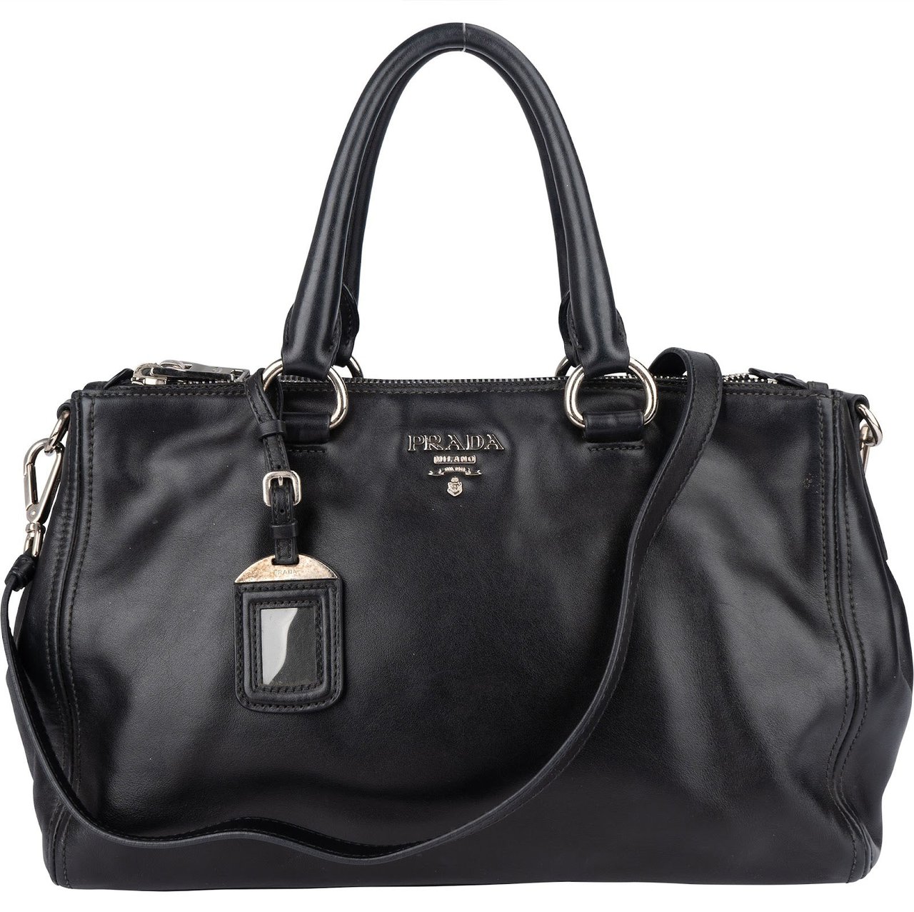 Prada Prada Black Soft Leather Vitello Double Zip Handbag Zwart