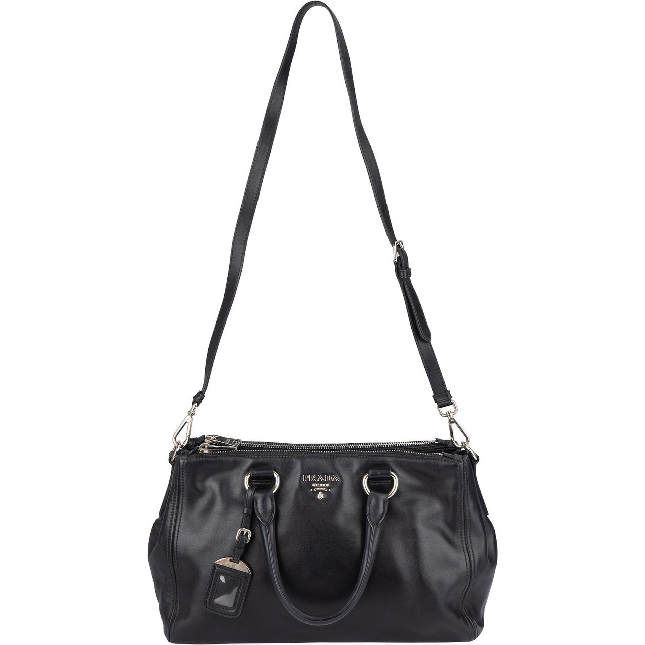 Prada Prada Black Soft Leather Vitello Double Zip Handbag Zwart