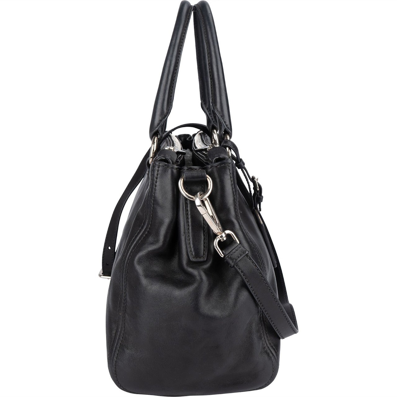 Prada Prada Black Soft Leather Vitello Double Zip Handbag Zwart