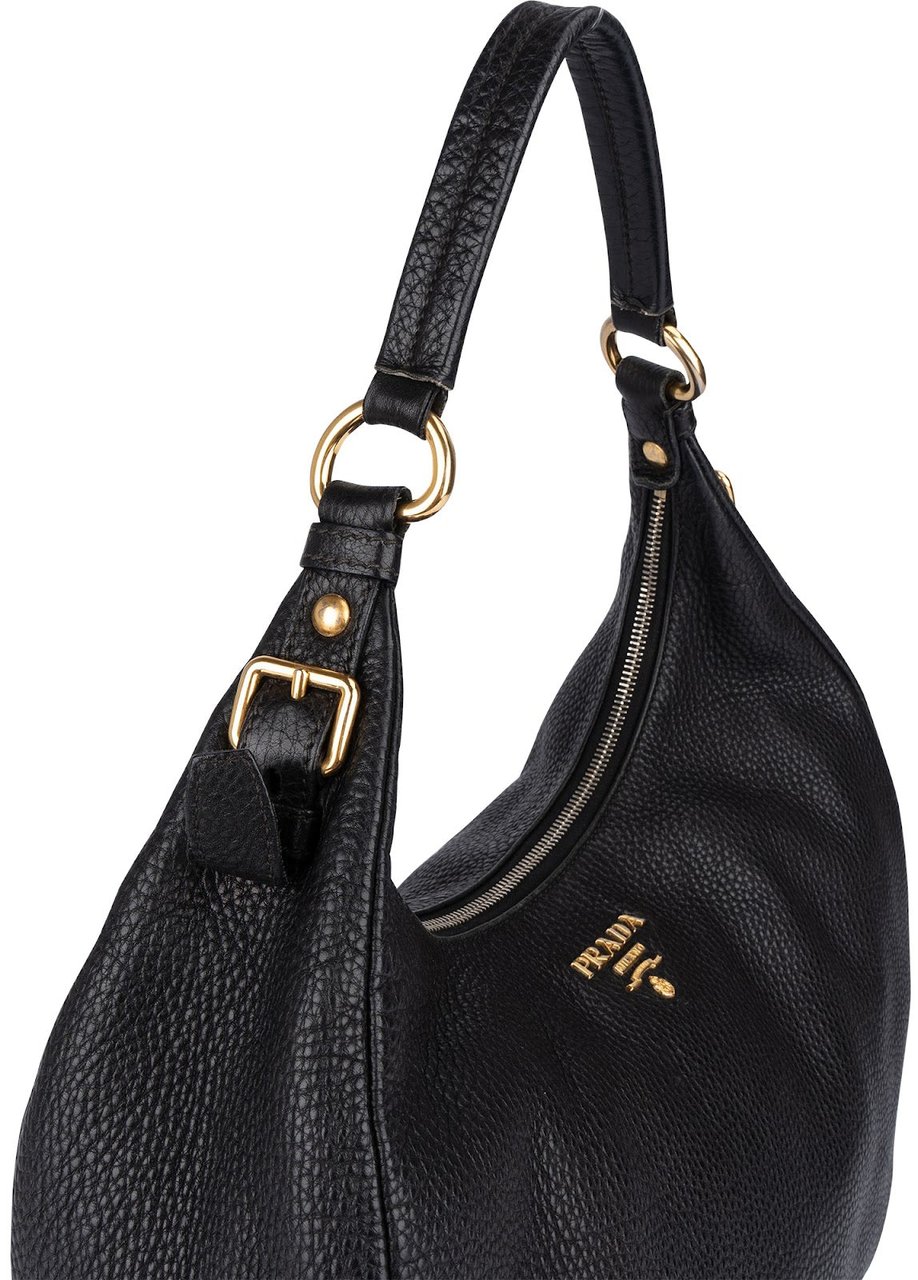 Prada Prada Vitello Daino Leather Shoulder Bag Zwart