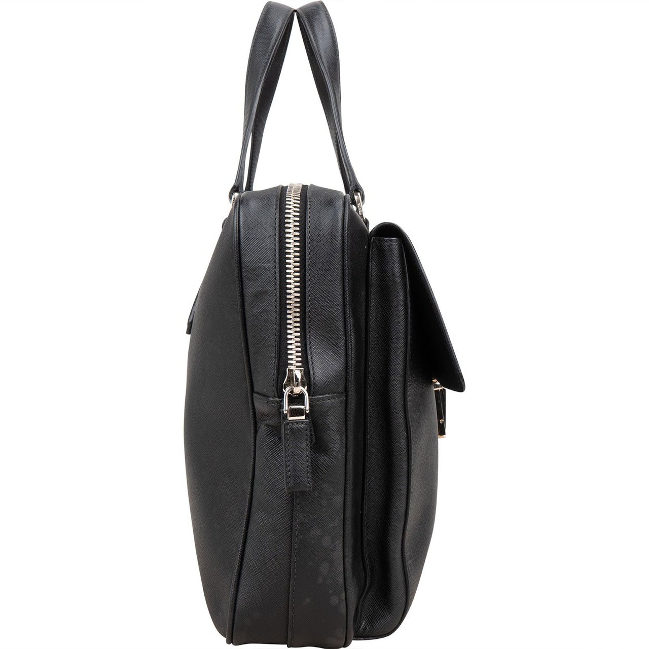 Prada Prada Black Saffiano Leather Triangle Business Handbag Zwart