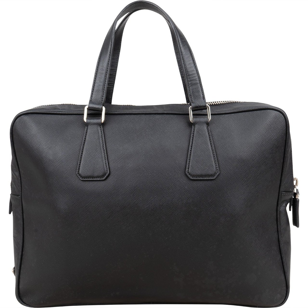 Prada Prada Black Saffiano Leather Triangle Business Handbag Zwart