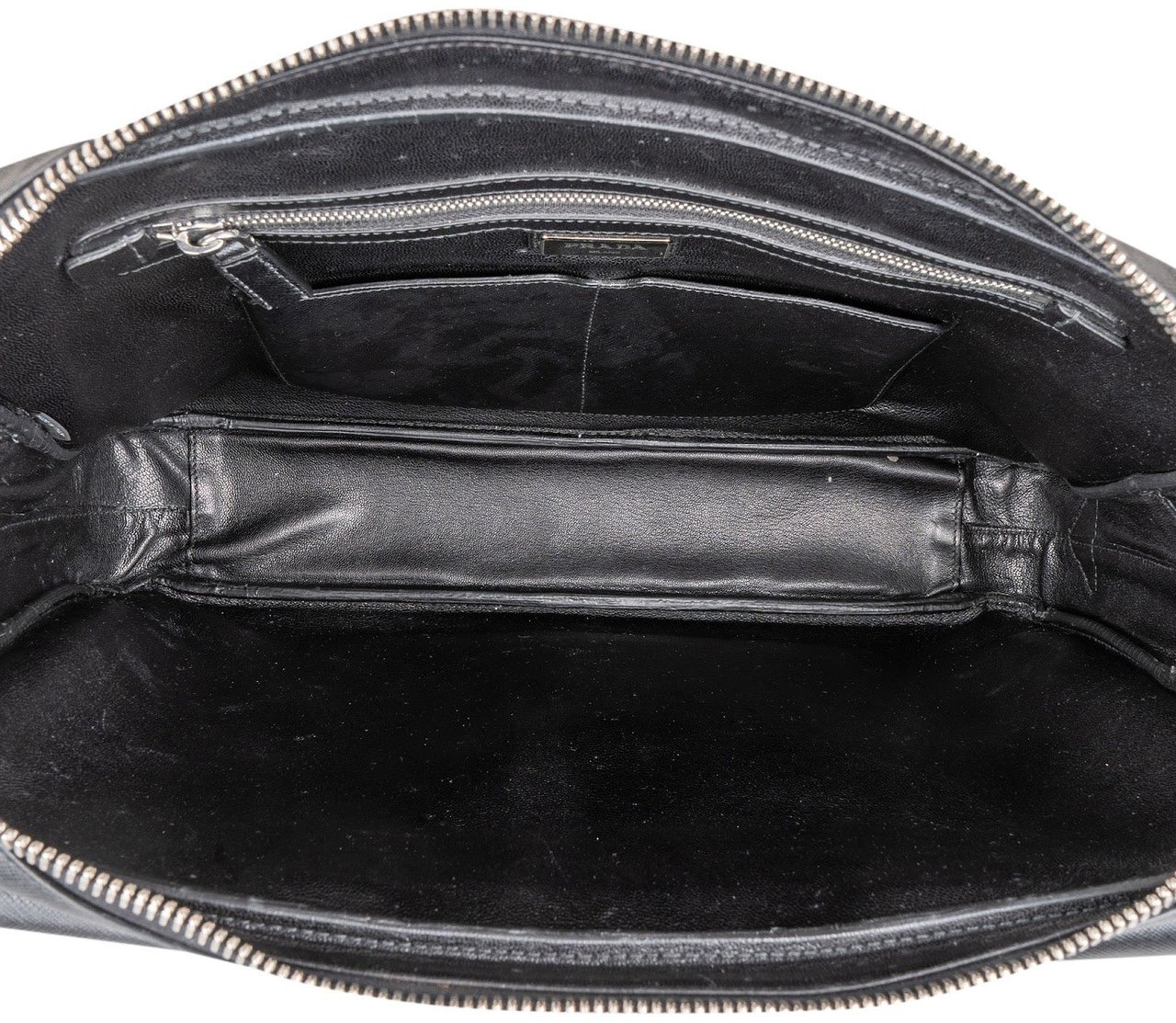 Prada Prada Black Saffiano Leather Triangle Business Handbag Zwart