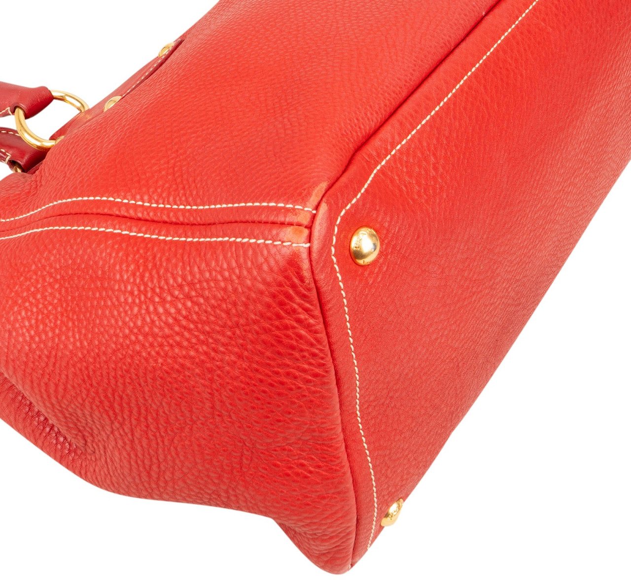 Prada Grained Red Vitello Daino Tote Handbag Rood
