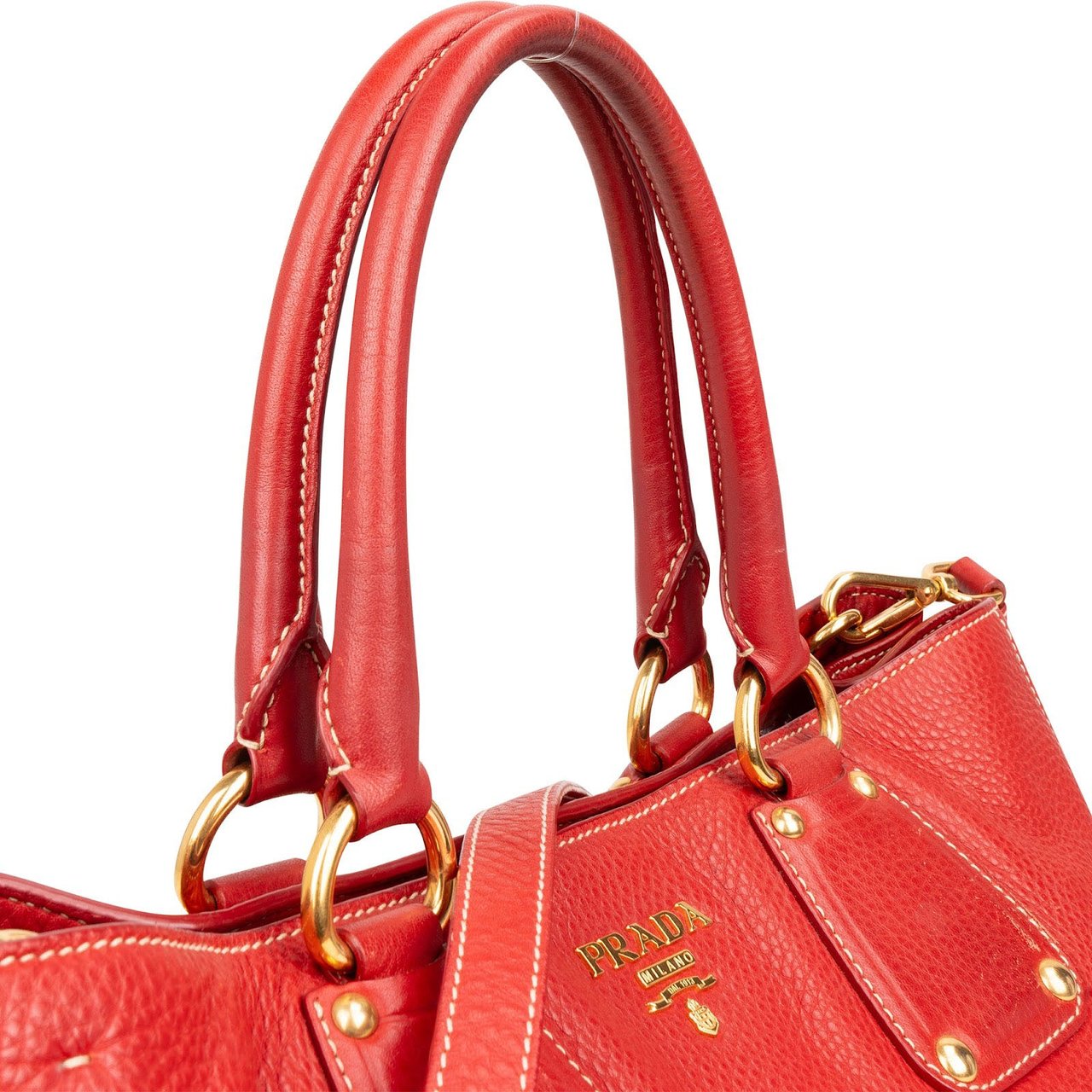 Prada Prada Grained Red Vitello Daino Tote Handbag Rood