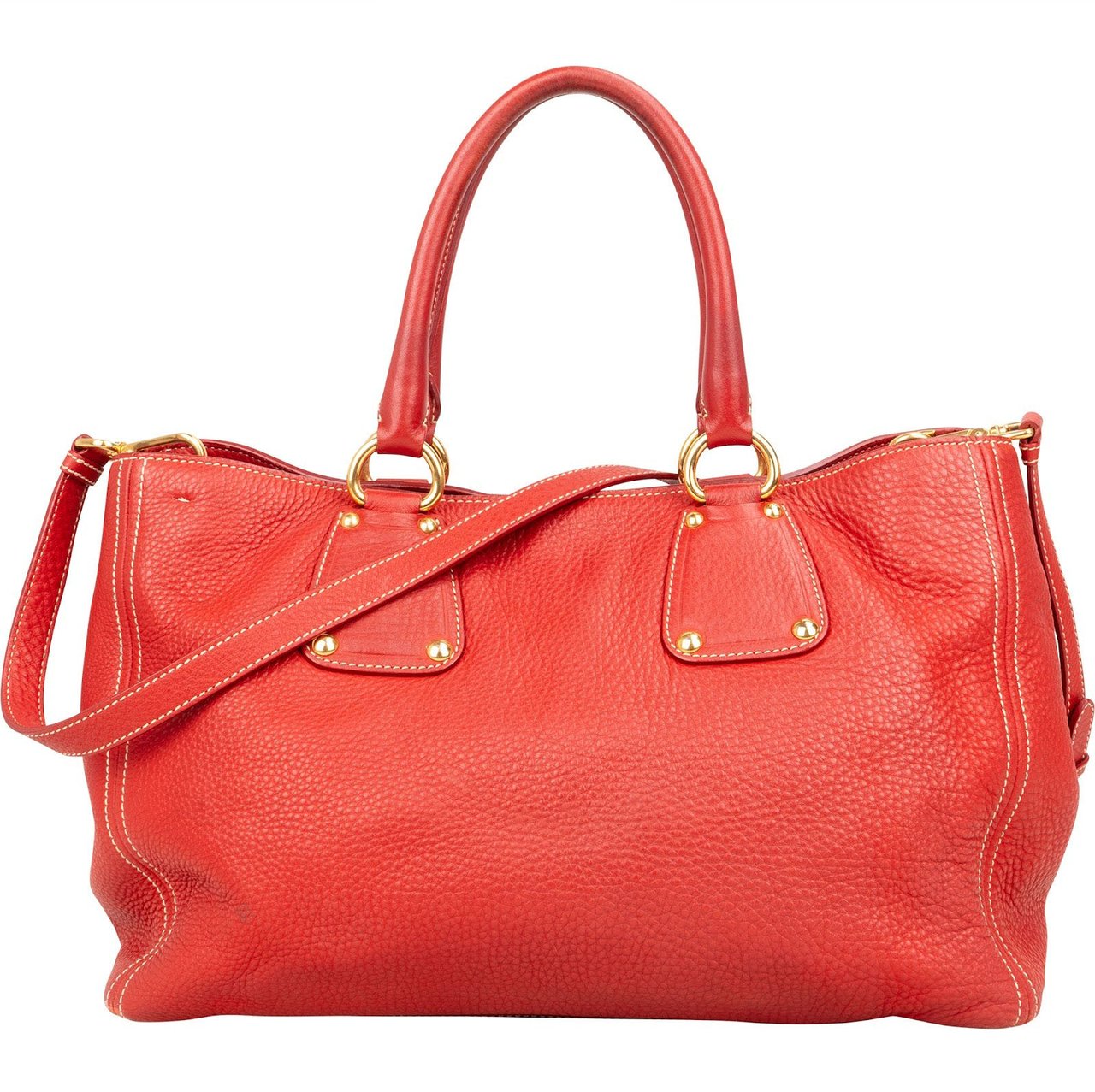 Prada Prada Grained Red Vitello Daino Tote Handbag Rood
