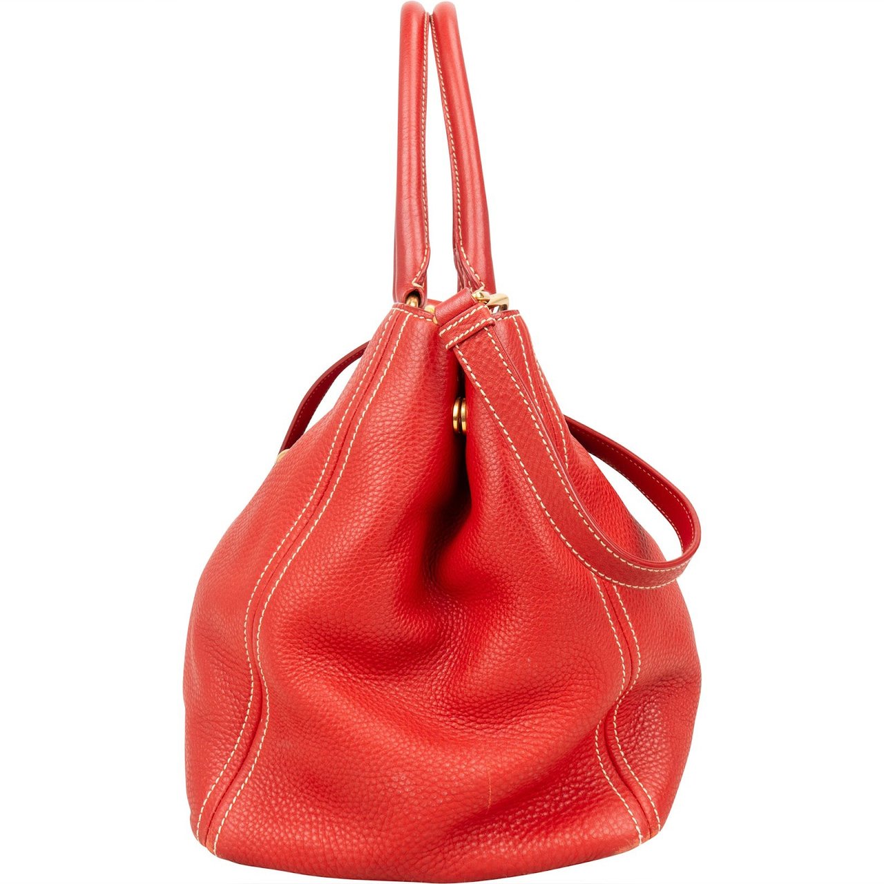 Prada Grained Red Vitello Daino Tote Handbag Rood
