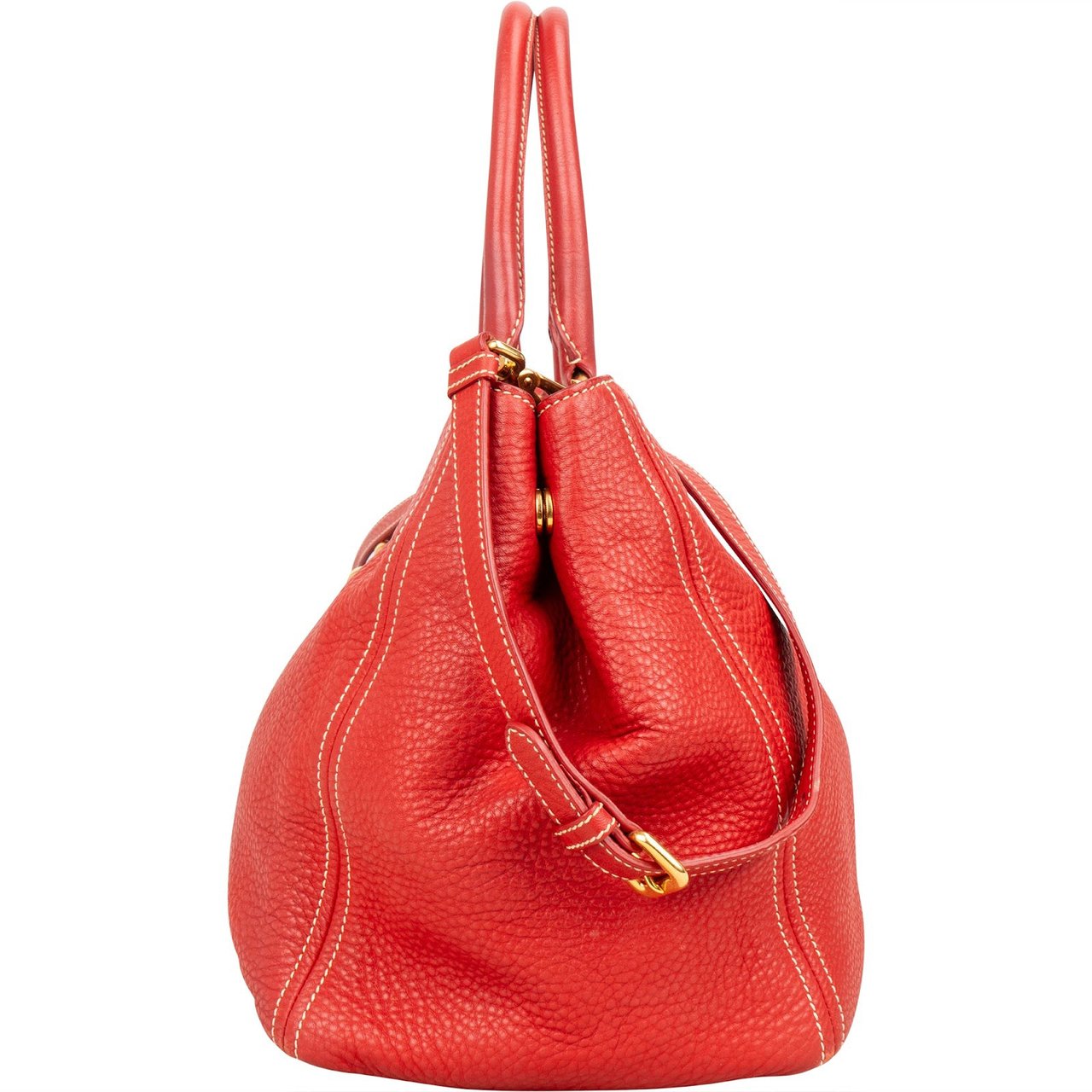 Prada Grained Red Vitello Daino Tote Handbag Rood