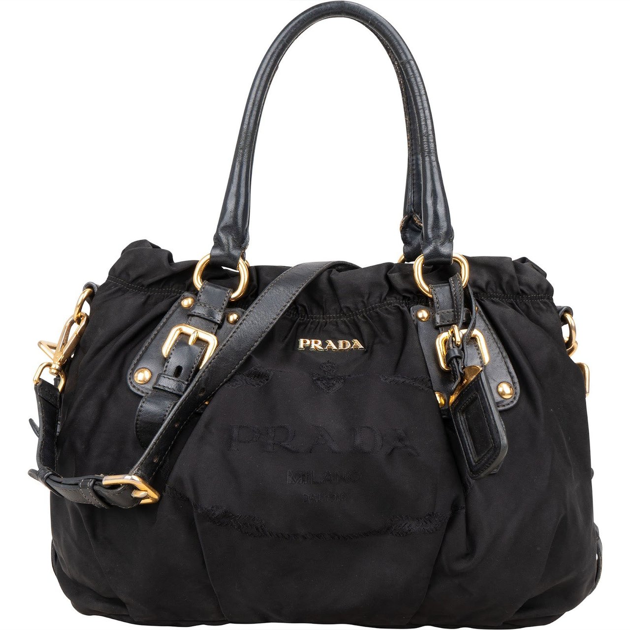Prada Prada Black Nylon Logo Handbag Zwart