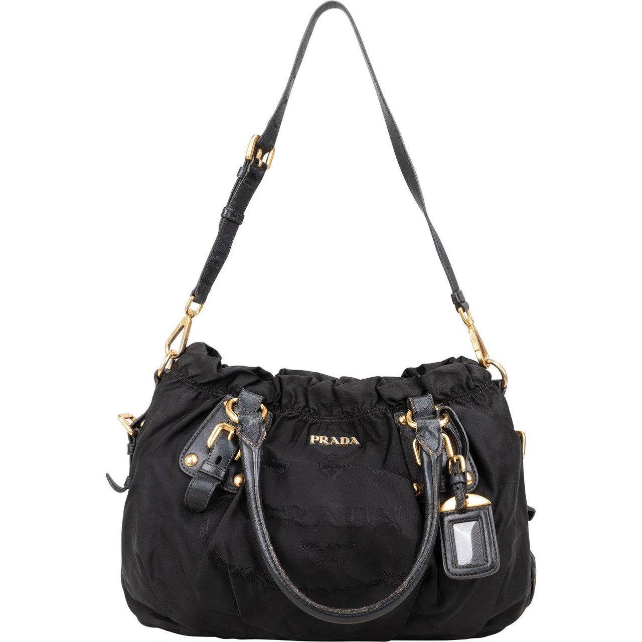 Prada Prada Black Nylon Logo Handbag Zwart