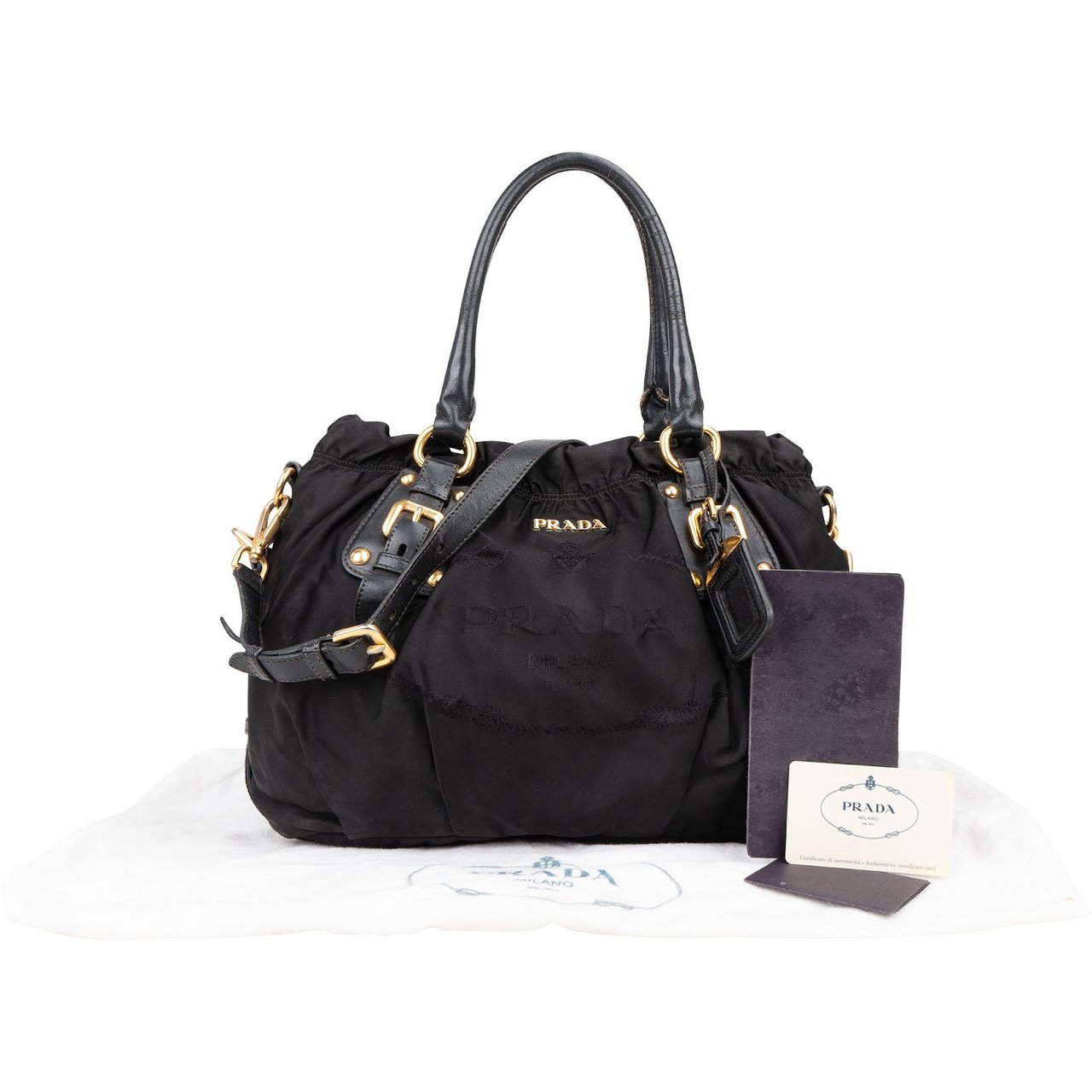 Prada Prada Black Nylon Logo Handbag Zwart