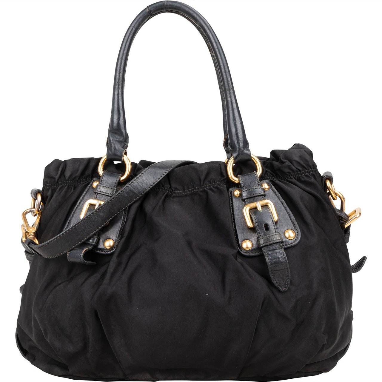 Prada Prada Black Nylon Logo Handbag Zwart
