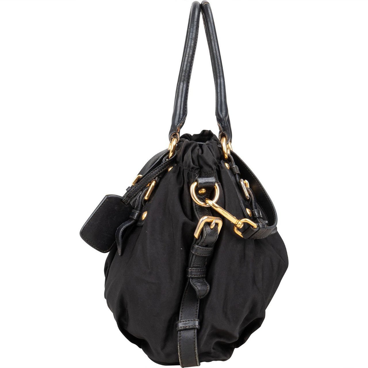 Prada Prada Black Nylon Logo Handbag Zwart
