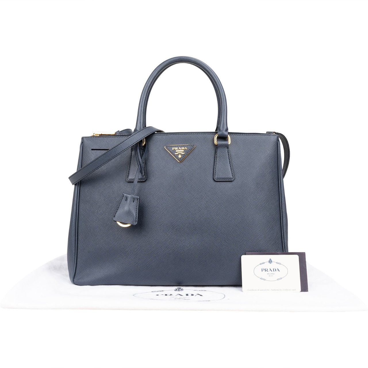 Prada Blue Saffiano Leather Galleria Handbag Blauw