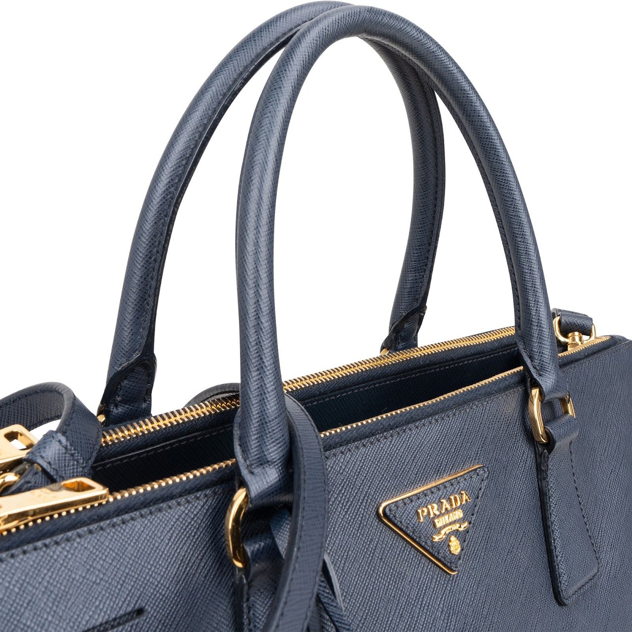 Prada Blue Saffiano Leather Galleria Handbag Blauw
