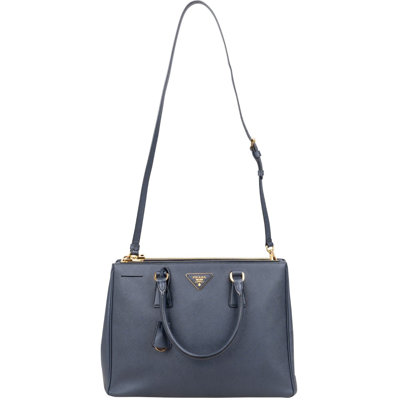 Prada Blue Saffiano Leather Galleria Handbag Blauw