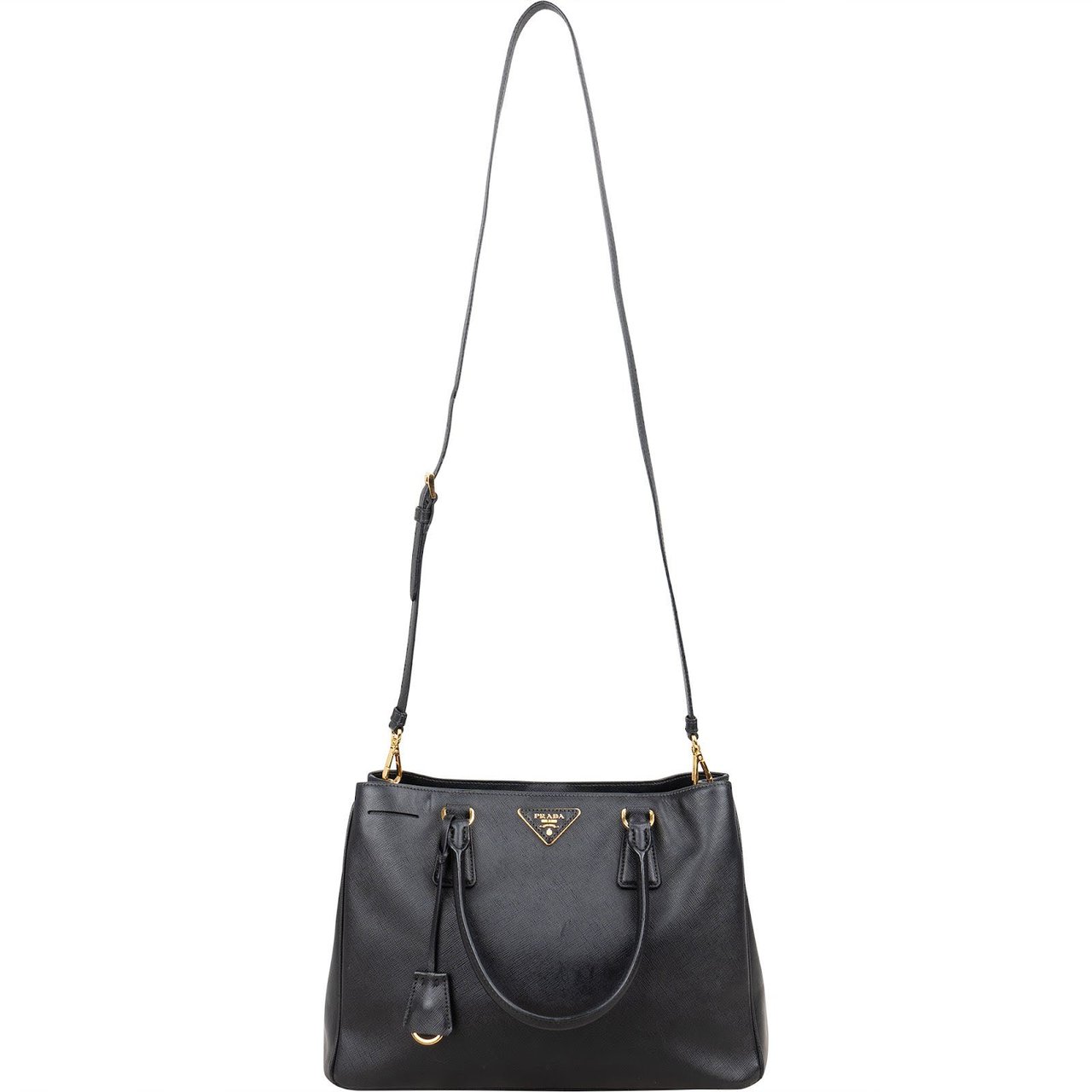 Prada Prada Black Saffiano Leather Galleria Handbag Zwart