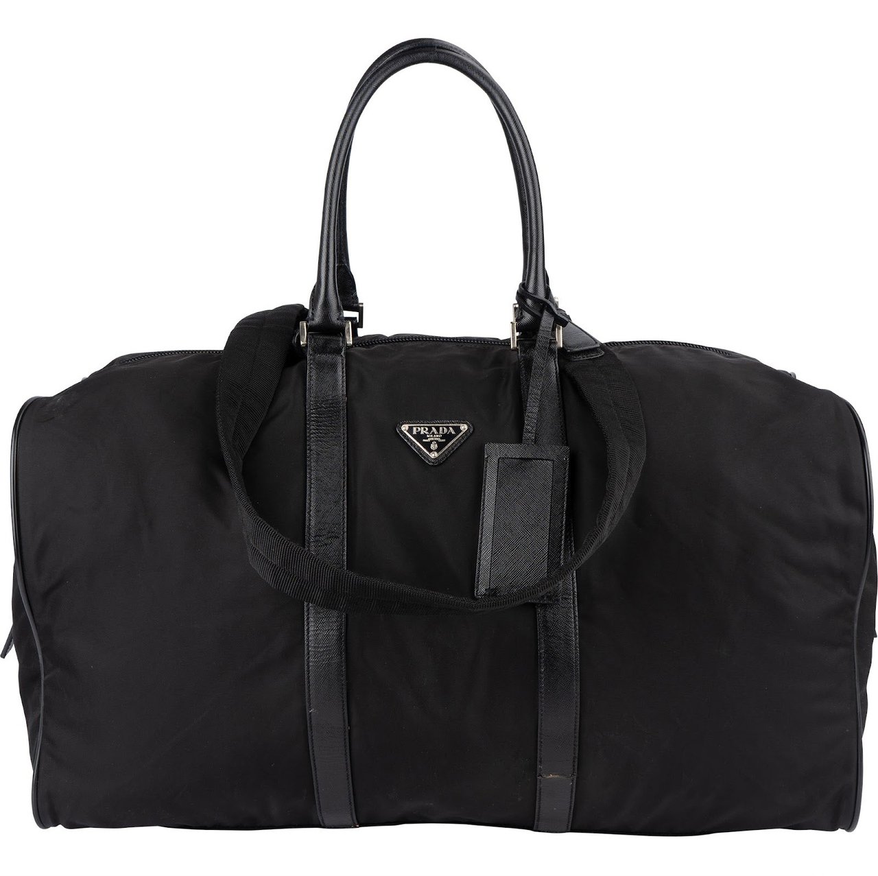 Prada Prada Black Nylon Triangle Duffle Bag 55 Zwart