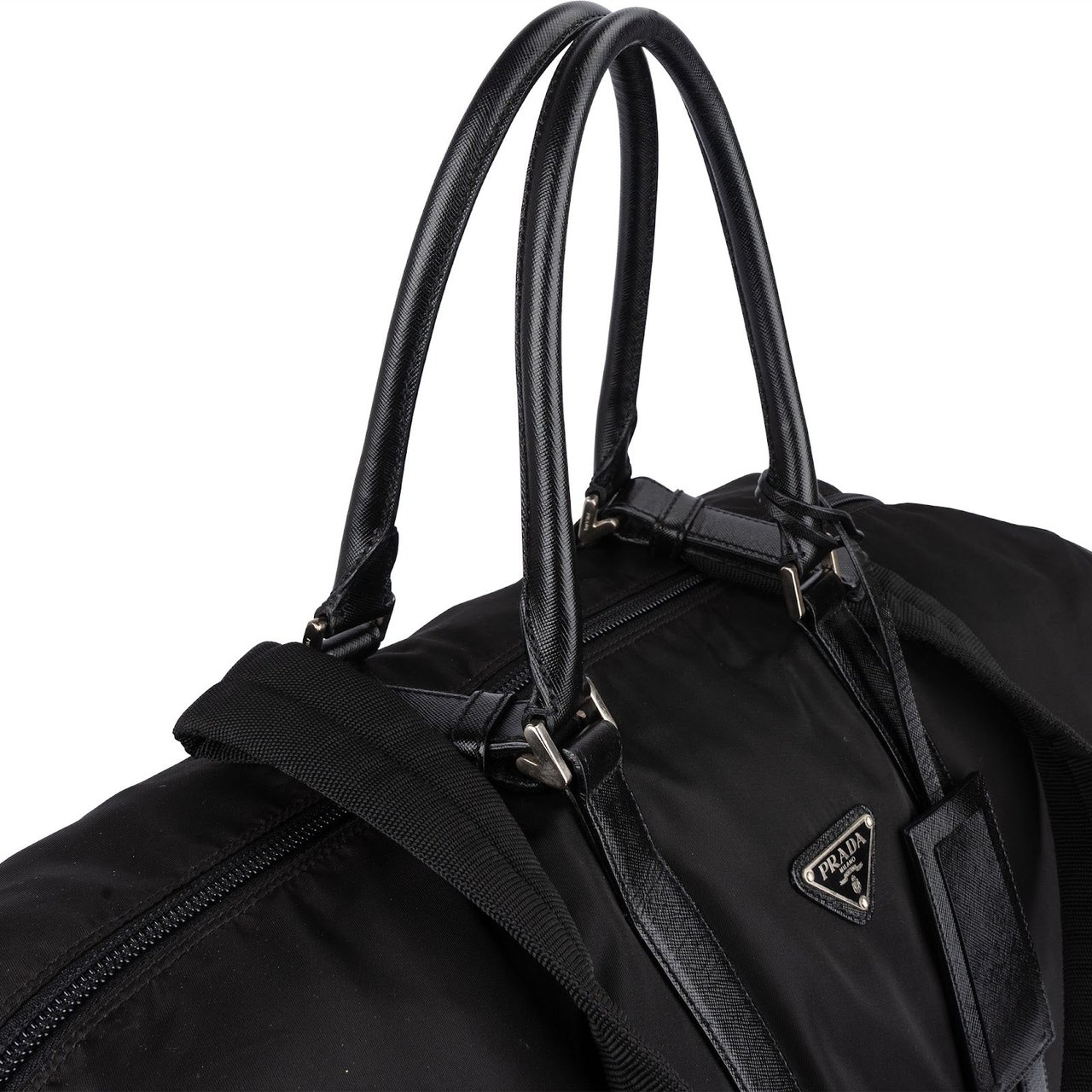 Prada Prada Black Nylon Triangle Duffle Bag 55 Zwart