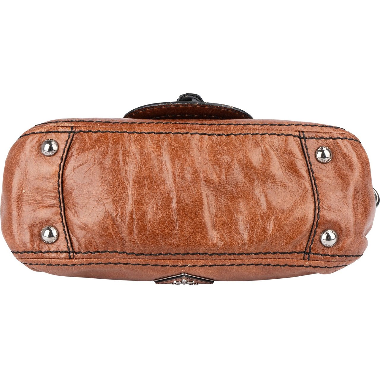 Prada Vitello Antic Chain Shoulder Bag Bruin