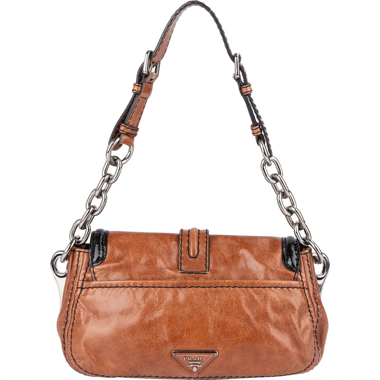 Prada Vitello Antic Chain Shoulder Bag Bruin
